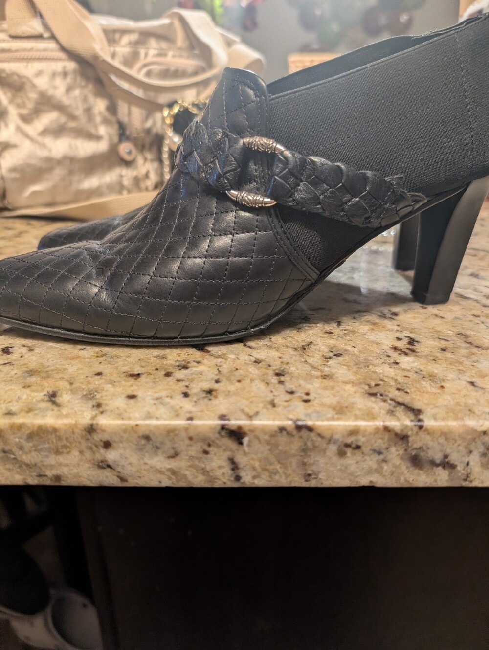 Brighton Sz 10 Black Leather Roman Booties Heels